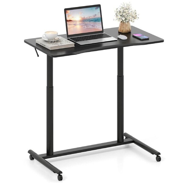 Costway Mobile Standing Desk C-Shaped Stand Desk w/Adjustable Height Computer Workstation Black