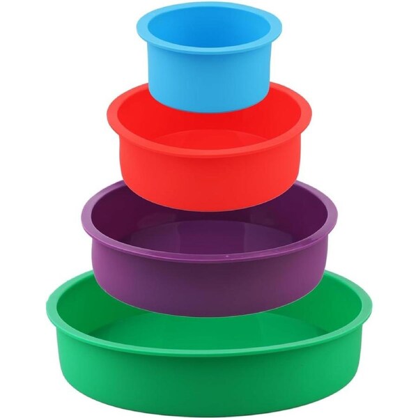 Silicone Round Cake Pans Set, Deep Cheesecake Pans, Layer Baking Pans Cake Tins Set for Birthday Wedding Tier Cake(4 Pcs 4"/6"/8"/10")