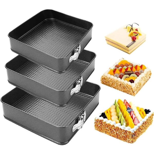 Springform Non-Stick Leakproof Cake Pan Square, 9.6 Inch, 10.2 Inch, 11.2 Inch Cake Pan Tin, Removable Bottom, Suitable for Cake Baking(Set of 3)