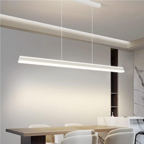 BAMDECOR A18898 1.2M Modern Minimalist Trapezoid Pendant Light Adjustable LED Bar Light for Dining Room and Kitchen- White