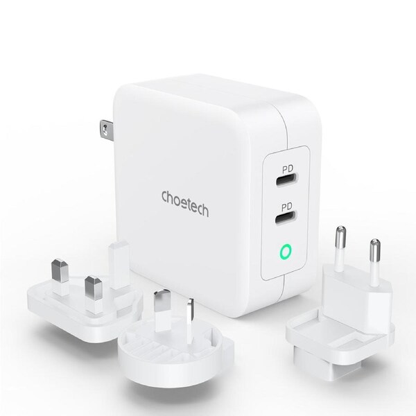 Choetech PD6008 GAN dual type-c 100w travel charger ( US/EU/UK/AU) White