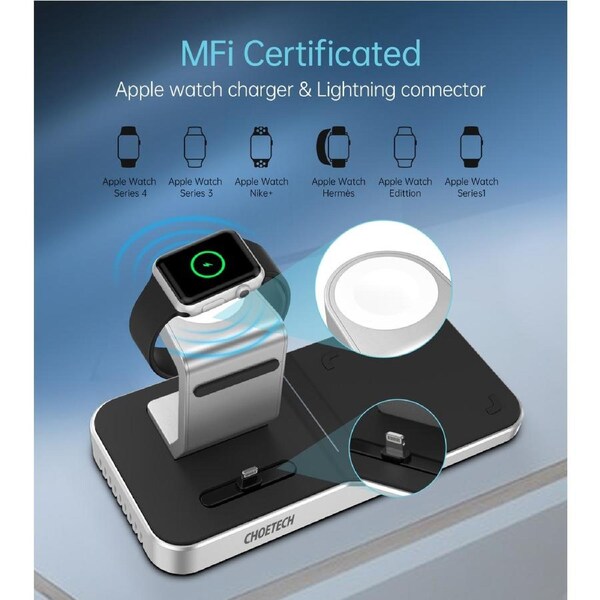 Choetech T316 4 in 1 Charging Station for iPhone / Apple Watch / iPod and all Qi Wireless Cell phone