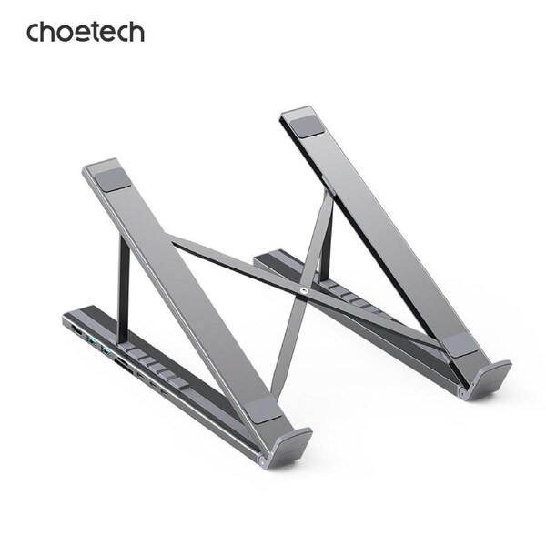 Choetech HUB-M48 7in1 HUB + Foldable Laptop stand USB-C to (HDMI 4K/USB-A*2/TF&SD/USB-C x 1 with PD Charging) Grey