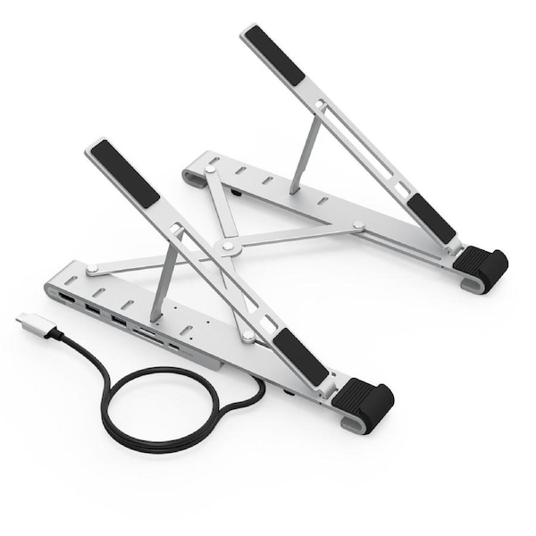 Choetech HUB-M43 7in1 HUB + Foldable Laptop stand USB-C to (HDMI 4K/USB-A*2/TF&SD/USB-C x 1 with PD Charging) Silver