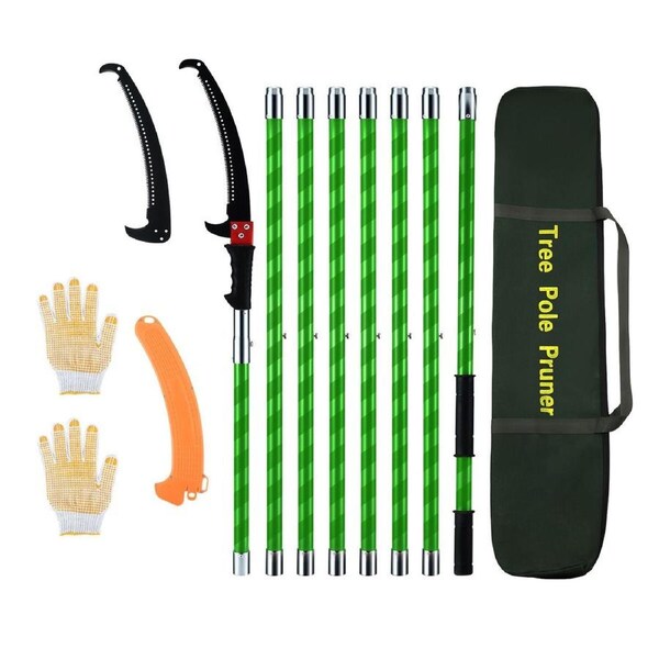 Manual Pole Saw Tree Pruner Extendable Pruning High Branch Trimmer Cutter 8M Trimming Long Handsaw Sharp Steel Blades Shearing Fibreglass Rods Tools