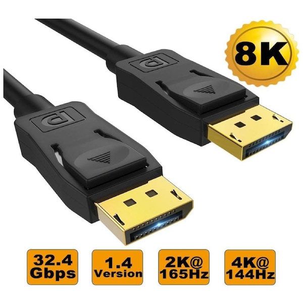 8Ware 3m Ultra 8K DisplayPort DP1.4 Cable - Male to Male Gold Plated 7680x4320 8K@60Hz 4K@144Hz 32.4Gbps UHD QHD FHD HDP HDCP HDTV HDR 28AWG RC-DP38K