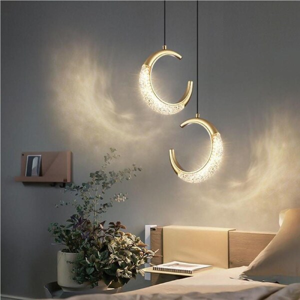 BAMDECOR A002 Pendant Lamp Small LED Metal Hanging Light with Adjustable Color Crystal Chandelier Moderno Style Pendant Light Fixtures Lighting Fixtures