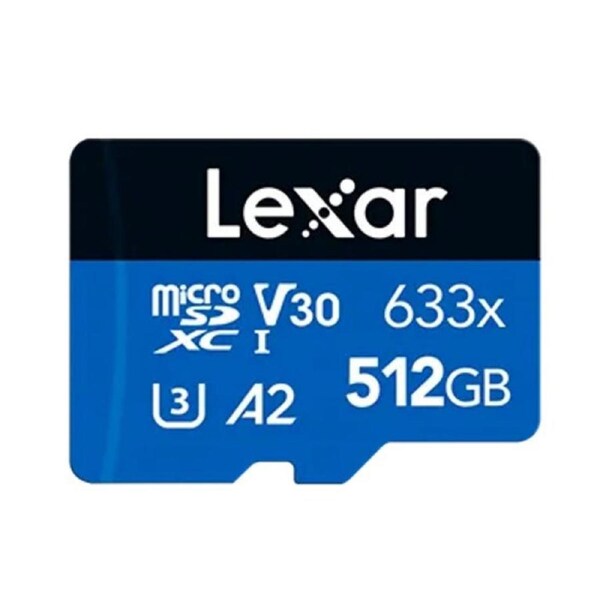 Lexar High-Performance 633x 512GB microSDHC(TM) UHS-I Card BLUE Series + adaptor 512GB - C10, A2, UHS-I (U3), V30, up to 100MB/s read, 70MB/s