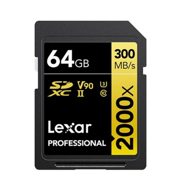 Lexar Professional 2000x 64GB SDHC /SDXC UHS-II Card GOLD Series 64GB C10, UHS-II (U3), V90, up to 300MB/s read, 260MB/s write