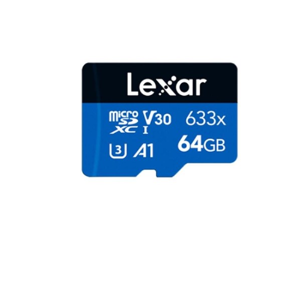 Lexar High-Performance 633x 64GB microSDHC / microSDXC UHS-I Card BLUE Series without adaptor 64GB C10, A1, UHS-I (U3), V30, up to 100MB/s read, 45