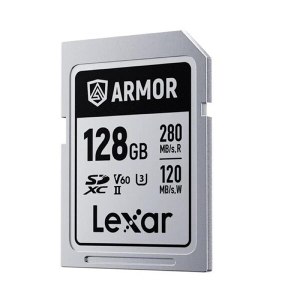 Lexar Professional ARMOR SILVER PRO 128GB SDXC UHS-II Card up to 280MB/s read, up to 120MB/s write, Stainless steel, Rated IP68, 5-meter drop proof