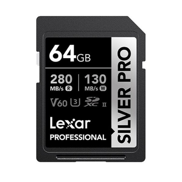 Lexar Professional SILVER PRO 64GB SDXC UHS-II Card 64GB C10, UHS-II(U3), V60, Silver Pro, up to 280MB/s read, 130MB/s write