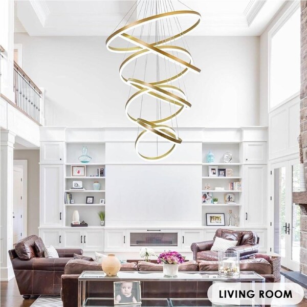 BAMDECOR A18815 Nordic Home Decor Dining Room Pendant lamp lights Ceiling Lamp Hanging Light Chandelier Lamps (7 Rings-Gold)