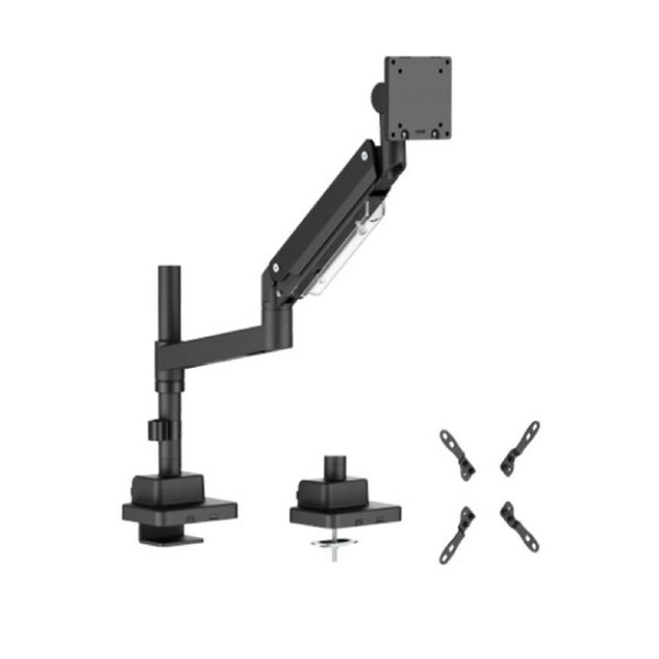 Brateck LDT80-C012P Super Heavy-Duty Pole-Mounted Gas Spring Monitor Arm, Matte Black, Fit Screen Size: 24'-57' Up to 27 KG