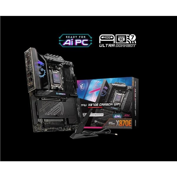 MSI MPG X870E CARBON WIFI, AMD AM5 ATX Motherboard 4x DDR5~256GB, 3x PCIe x16, 4x M.2, 9x USB 3.2, 4x USB-C
