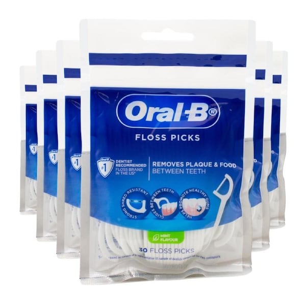 Oral-B Dental Floss Picks Mint - 30 Pack x 6 - Plaque Removal & Oral Hygiene