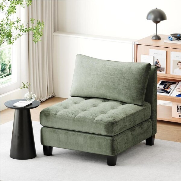 Advwin Armless Sofa Chair Modular Lazy Sofa Modern Lounge Couch Free Combination Chenille Green