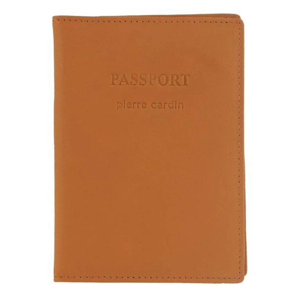 Pierre Cardin Leather Passport Travel Wallet Cover in Apricot Orange