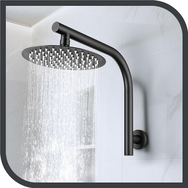 Simplus 8" Rain Shower Head Set Round Gooseneck Shower Arm Wall Mounted Matte Black