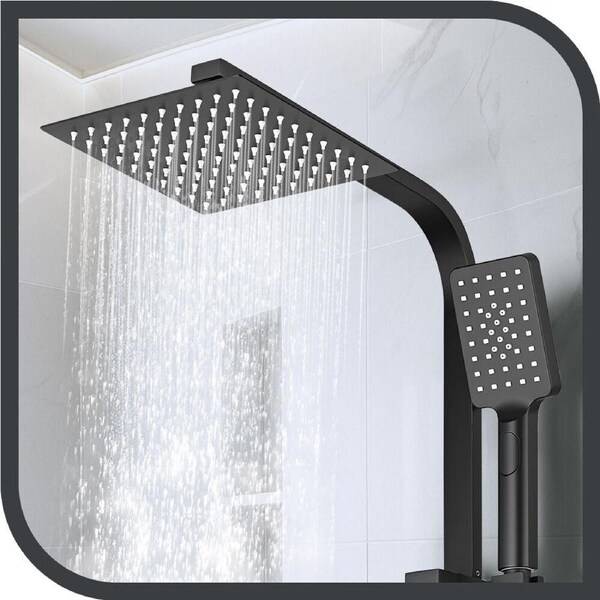 Simplus 8" Rain Shower Head Set Square Dual Handheld Shower with Hose Matte Black Wall Mounted