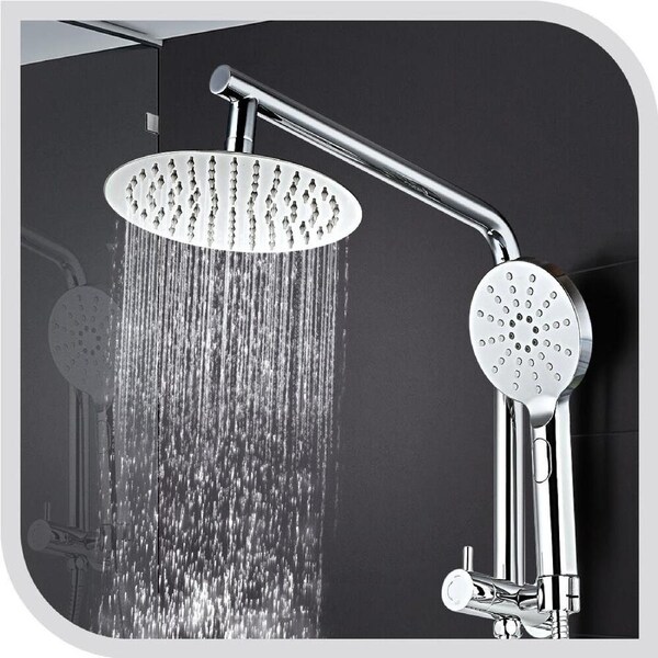 Simplus 8" Rain Shower Head Set Round 2 in 1 Dual Handheld Shower Wall Mounted Chrome
