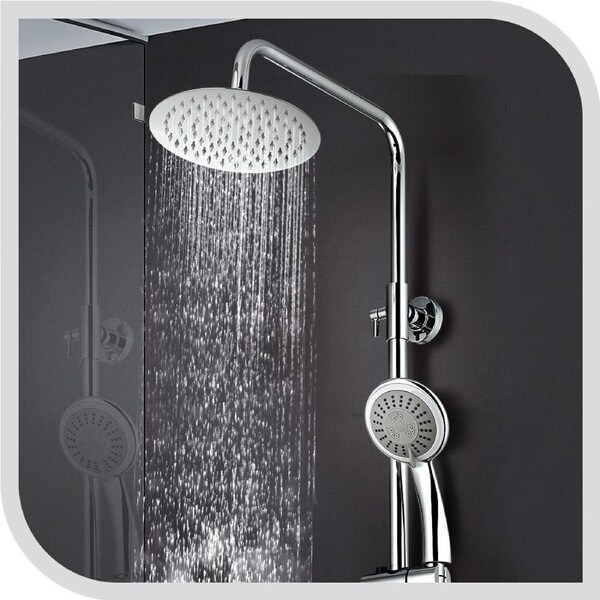 Simplus 8" Rain Shower Head Set Round 2 in 1 Dual Handheld Gooseneck Shower Arm Wall Mounted Chrome