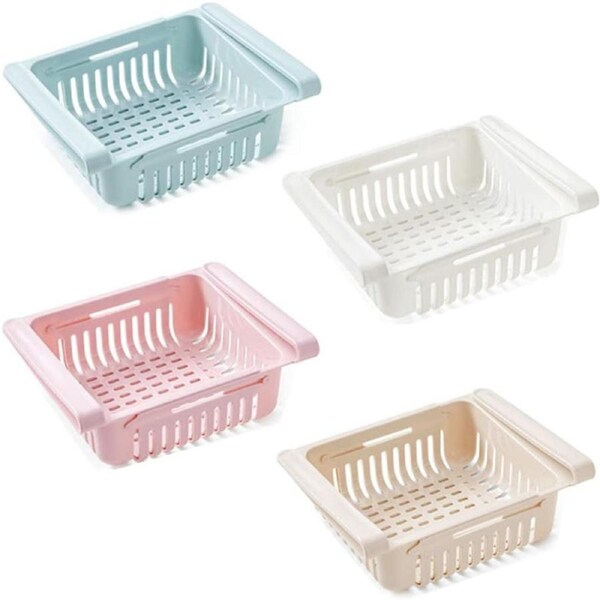 Catzon 4 Pcs Fridge Drawer Organizer Retractable for Under 1.4CM Fridge Shelf