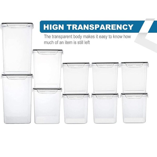Catzon 10 Pcs Food Airtight Storage Containers with Labels for Flour & Sugar-Black