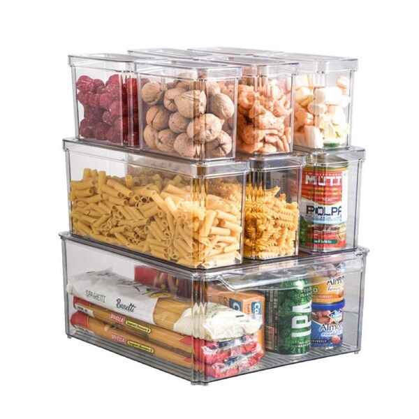 Catzon 10 Pcs Fridge Organizer Bins with Lids Stackable for Fruits Vegetable-B
