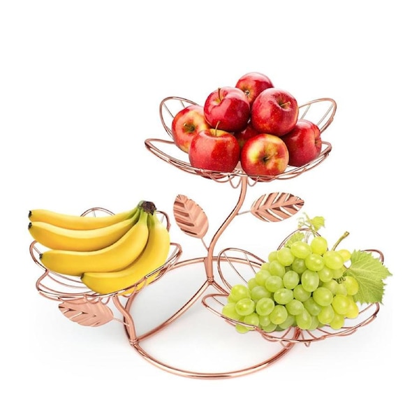 Catzon 3-Tier Fruit Basket Rose-Inspired for Modern Kitchen Decor-Rose Gold