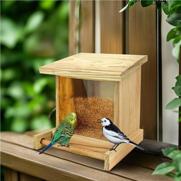 FIN Outdoor Tree Wooden Hanging Bird Feeder Wild Bird Feeder Hopper Wall Mounted