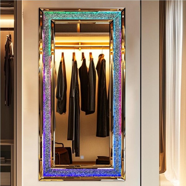 FIN Oversize RGB LED Bathroom Mirror Sparkly Crush Diamond Dressing Mirror Bedroom