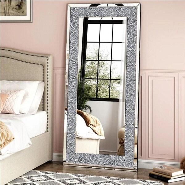 FIN Huge Crystal Rhinestone Diamond Wall Mirror Wall Hang Frameless Vanity Mirrors