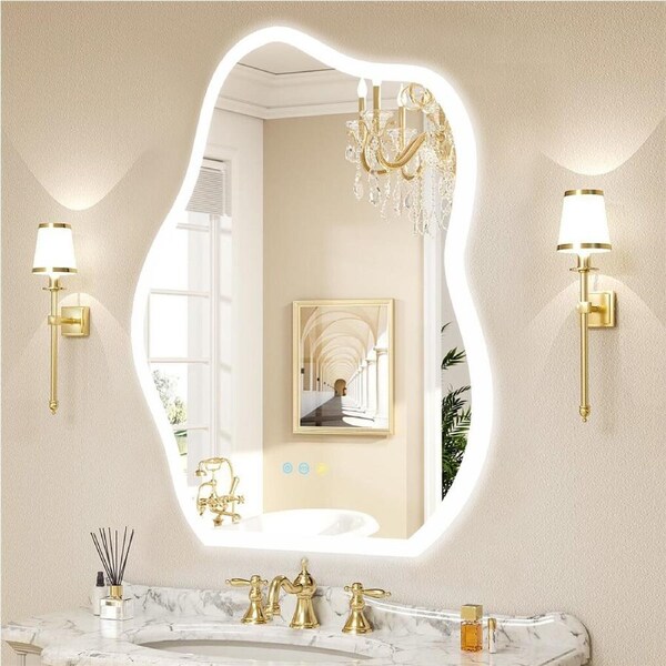 FIN Chic Cloud-shape LED Bathroom Mirror Adjustable 3 Color Vanity Mirror w Demister