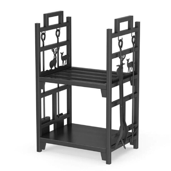 FIN 2 Tier Indoor Firewood Log Rack Wood Storage Logs Holder 396lbs Capacity w Tools