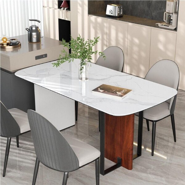 FIN Upscale Marble Dining Table 4-6 Seat Rectangle Kitchen Table Robust Table Bases