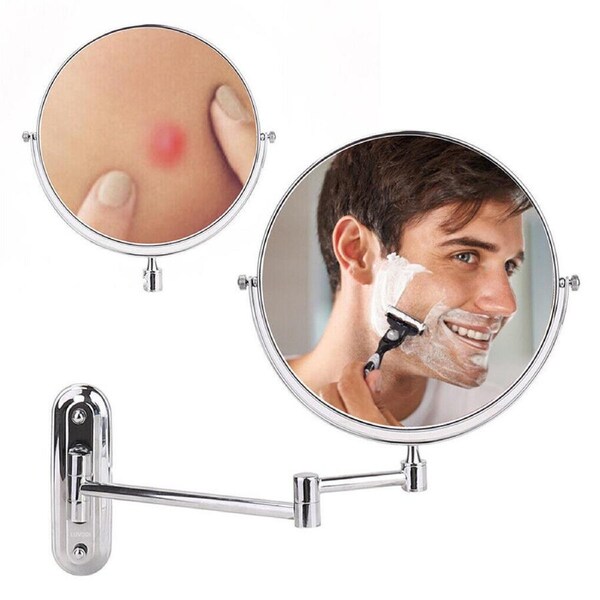 FIN 8" Extendable Wall Mounted Makeup Shaving Mirror Closeup Two Sides Home Bathroom