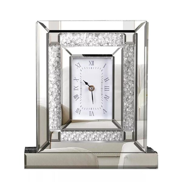 FIN Artloge Mirrored Desk Clock Silver Glass Crushed Diamond Table Clock Living Room