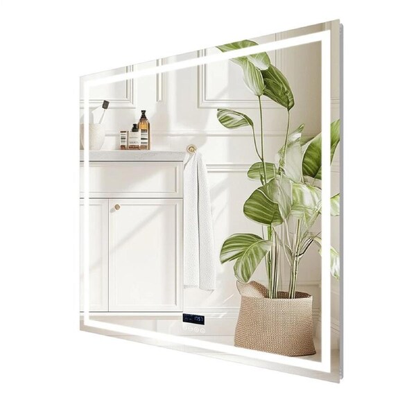 FIN 80x80cm Square Bluetooth LED Lighted Bathroom Mirror Dual Lights Anti-fog Vanity