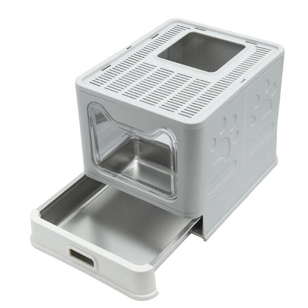 FIN Large Odorless Stainless Steel Cat Toilet Anti-Leakage Cat Litter Box with Scoop