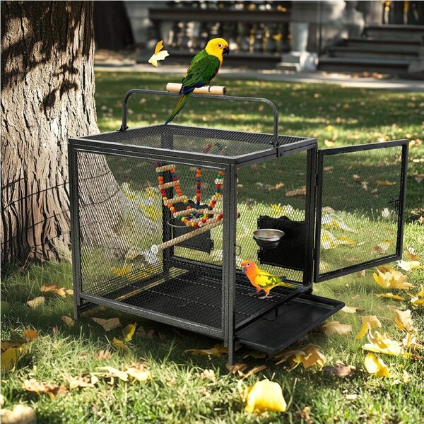 FIN Flight Bird Cage Open Design Carrier Playpen with Perch Stand & Hammock Toy