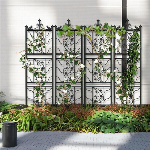 FIN 2pcs Tall Metal Garden Trellis Climbing Rose Plants Fence Animal Barrier Fence