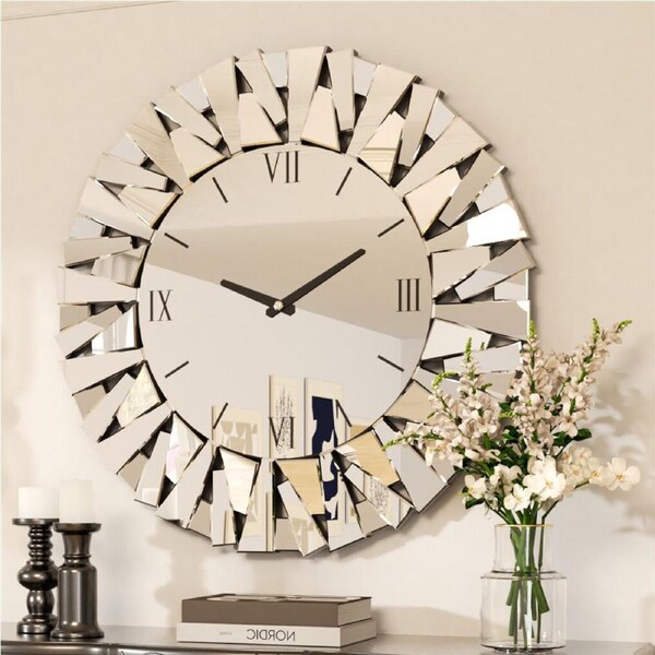 FIN Artloge Decorative Mirror Wall Clock Silver Beveled Frame Edge Home Art Deco AU