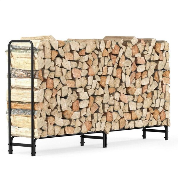 FIN 8ft Strong Firewood Rack Heavy Duty Log Holder Metal Elevated Wood Storage Stand