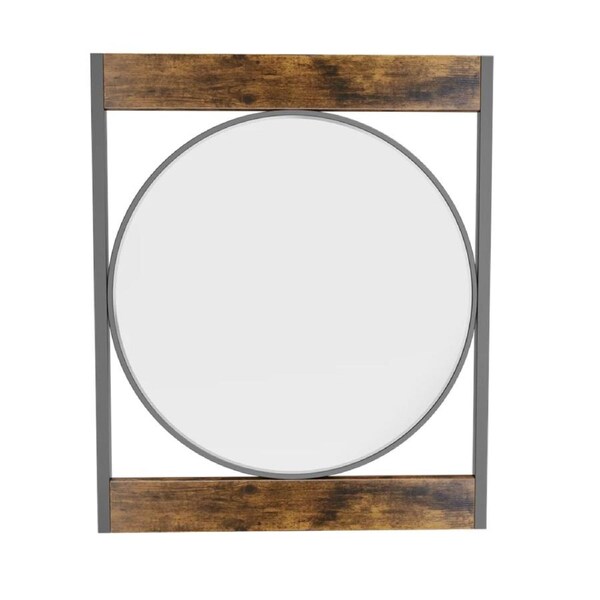 FIN Farmhouse Wooden & Metal Wall Mirror Dampproof Bathroom Mirror Entrance Mirror