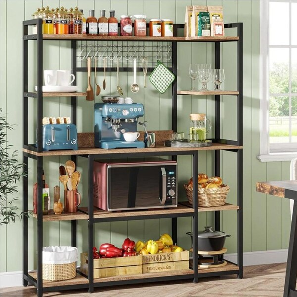 FIN 5 Tiers Large Kitchen Storage Rack Industrial Bookshelf Open Display Shelf Unit