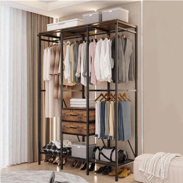 FIN XXXL Large Open Wardrobe Closet Freestanding Clothes Rail Rack with Curtains AU