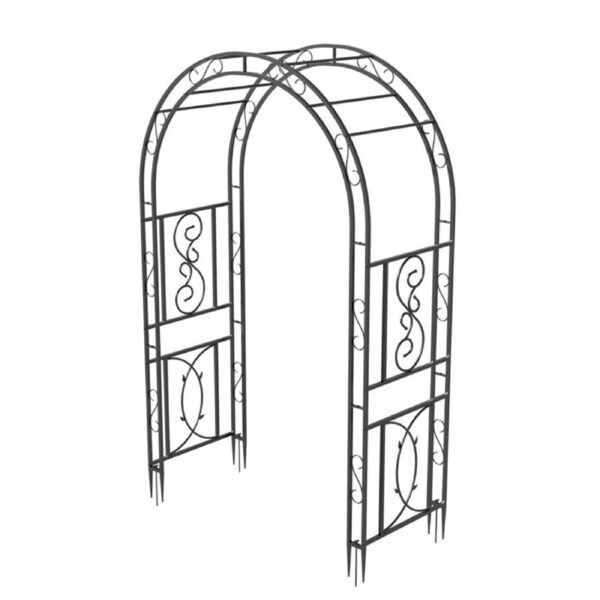 FIN Sturdy Metal Garden Arch Patterned Courtyard Trellis w Prongs for Climbing Plant