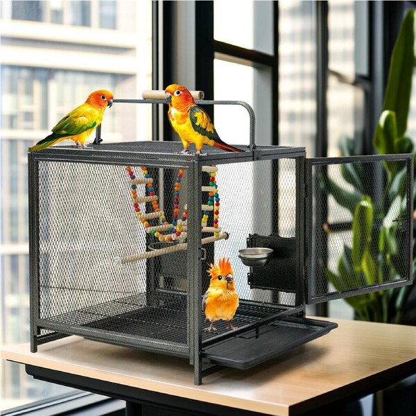 FIN Large Iron Travel Bird Cage Small Parrots Pet House with Ladder Swing & Bowls AU