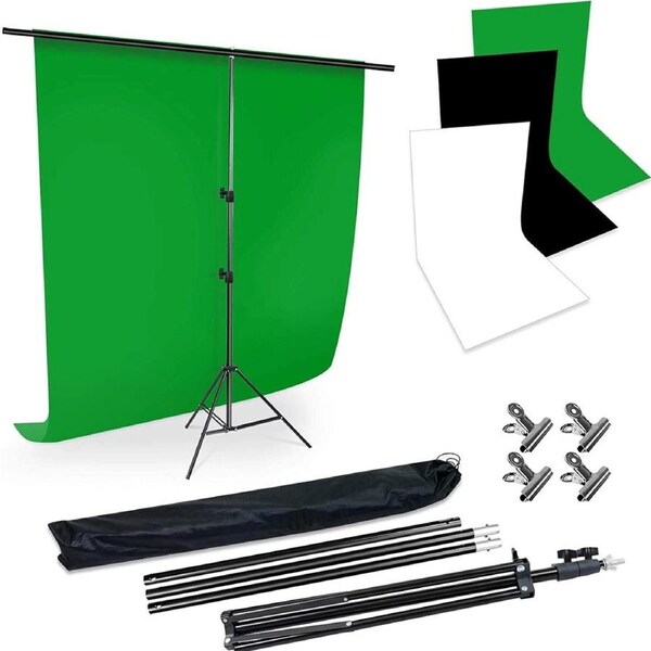 Black White Green Screen Photo Background Backdrop Stand Kit 2X3M +4 Clips